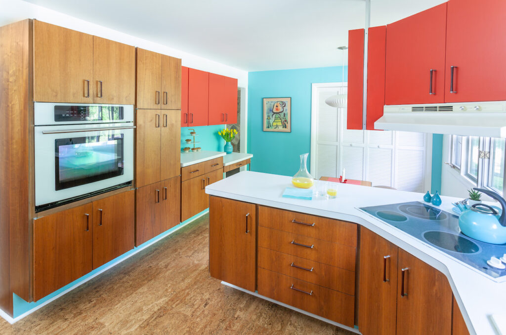 Red Blue Kitchen Renovation Vintage