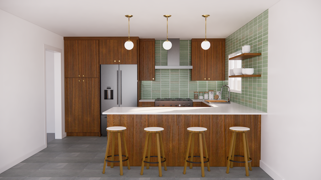 Rendering of Midcentury Kitchen Design